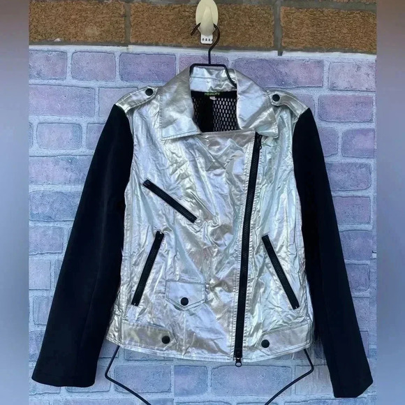 Rebecca Minkoff moto jacket with a striking foil finish small - Picture 2 of 16